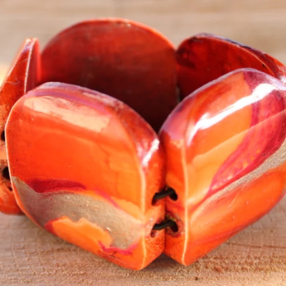 Vermillion Marbleized Stretchy Wood Bracelet